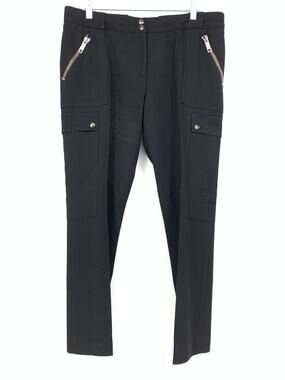 Burberry Cargo Pants Women's Sz 12 Wool Zipper Details Black Slim Straight *READ